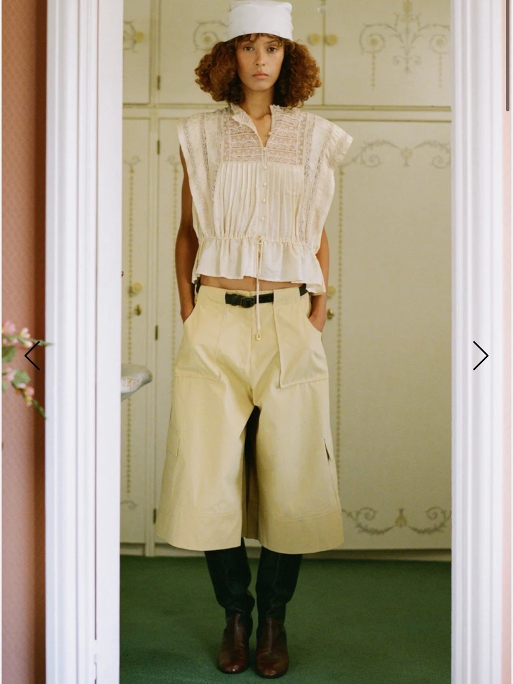 Women’s Cream Crochet-Trim Sleeveless Top & Tan Culotte Pants Set